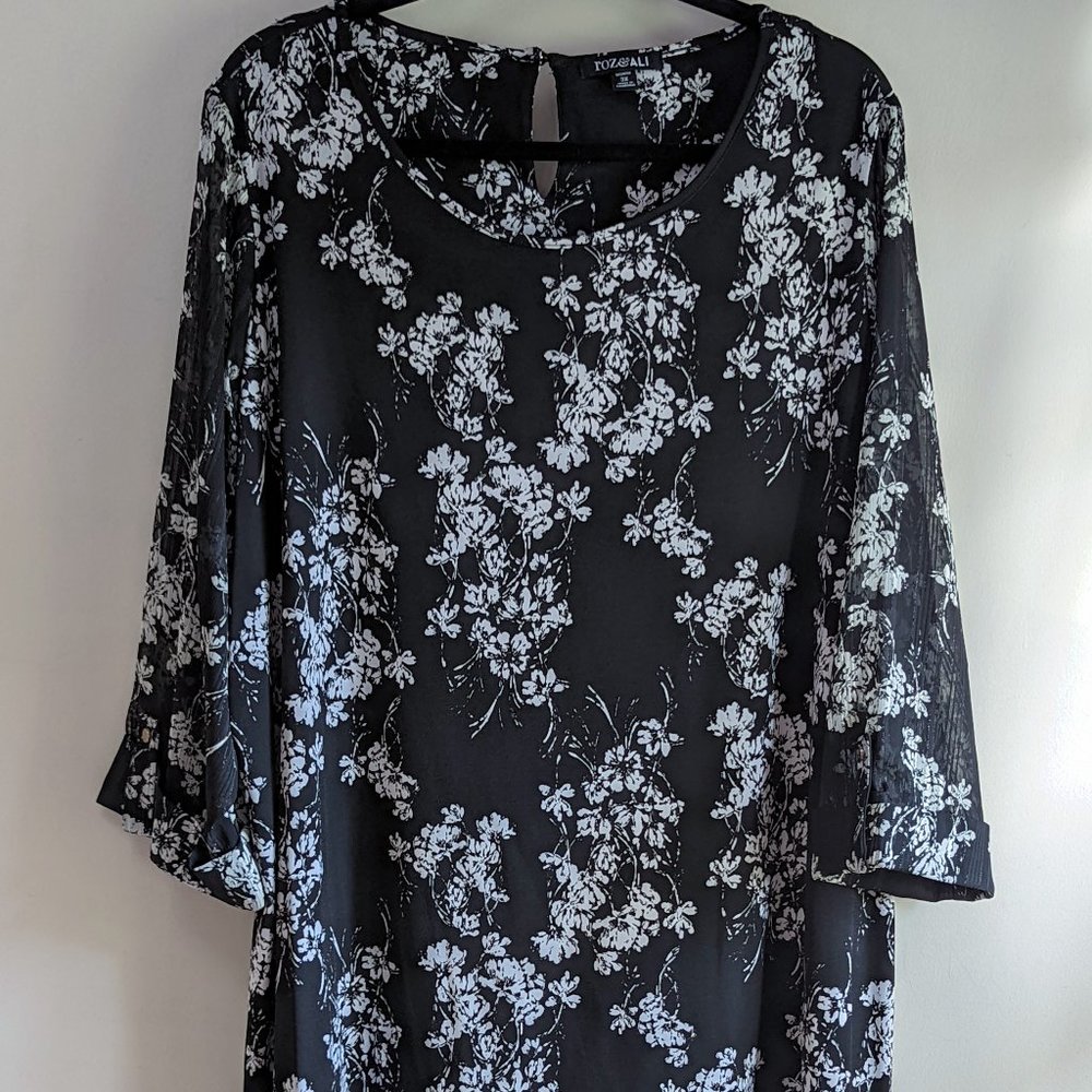 High-Low Black Floral Tunic